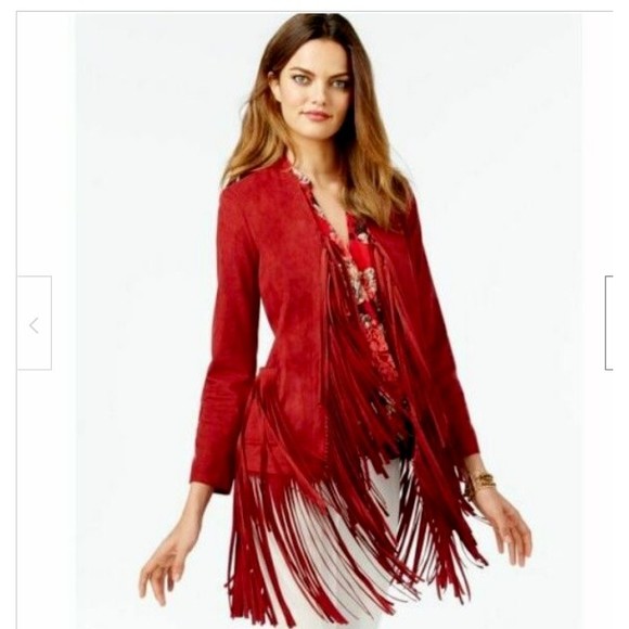 Ready to Rodeo INC International Concepts FRINGE-TRIM FAUX-SUEDE JACKET RUBY  XL - Picture 1 of 12